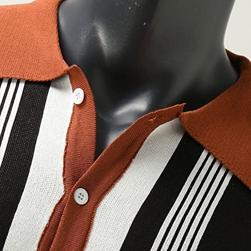 XXBR erkek Uzun Kollu Örgü Gömlek Vintage Şerit Yaka Yaka Polo GÖMLEK Düğme Aşağı Slim Fit Hırka Kazak Triko