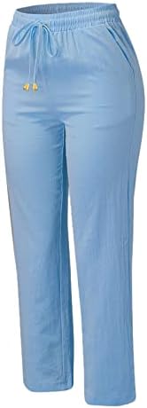 Rahat Yaz Keten Pantolon Kadınlar için Geniş Bacak cepli pantolon Gevşek Fit Saf Renk Düz Bacak Pantolon Plaj pantolonu