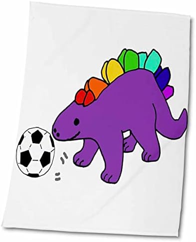3dRose Sevimli Komik Stegosaurus Dinozor Futbol Oynarken Karikatür-Havlu (twl-288154-3)