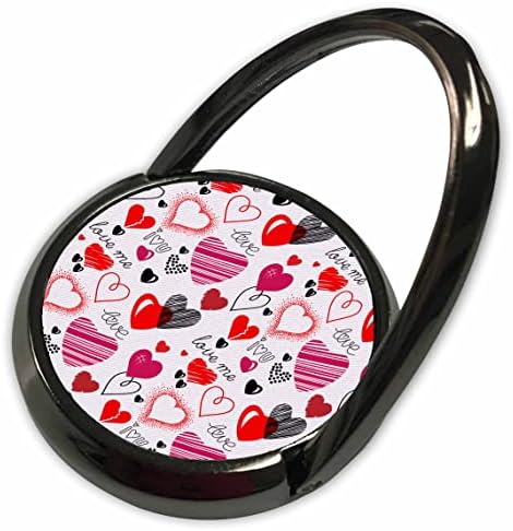 3dRose Pop Tarzı Siyah ve Kırmızı Dekoratif Kalpler ve Aşk Deseni - Telefon Halkaları (phr-372916-1)