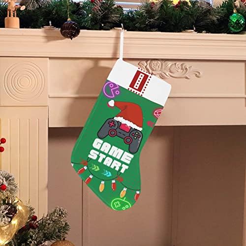 Monogram Noel Çorap ile video oyunu Oyun Başlangıç ve Mektup O 18 İnç Büyük Yeşil ve Beyaz