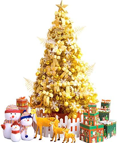 DULPLAY dekorasyon yapay Noel ağacı, led ışıkları ladin menteşeli Metal standı 1500 ipuçları katlanabilir çevre dostu tatil-altın