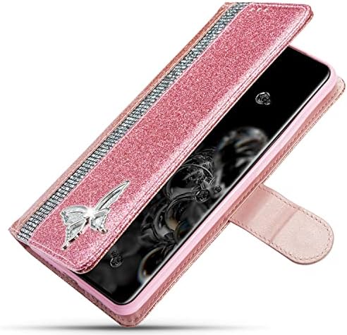 XYX Cüzdan iphone için kılıf 13 Pro Max, Bling Glitter Parlak Elmas Kelebek Aşk PU deri Flip Case Kadın Kızlar için iPhone