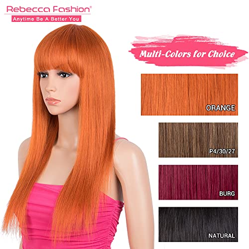 Rebecca Moda turuncu insan saçı Peruk Patlama ile Düz ipeksi 22 Peruk Kadınlar için Giymek ve Gitmek tutkalsız peruk 100