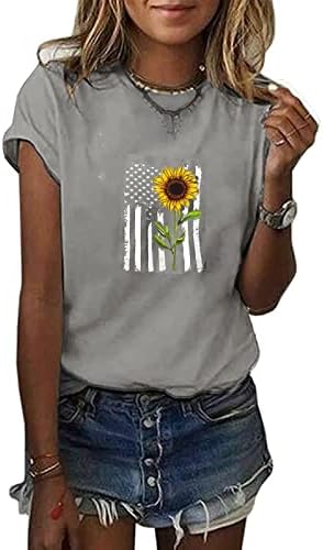 Amerikan Bayrağı T Shirt Kadın Baskı Kısa Kollu Bluz Bağımsızlık Günü Üstleri 2023 Yaz Casual Gömlek