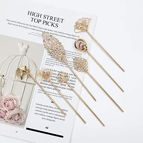 Cınacı 12 Paket Gümüş KC Altın Metal Dekoratif Çin Vintage Kelebek Çiçek Saç Çubukları Çubuklarını Retro saç Tokası Çatal