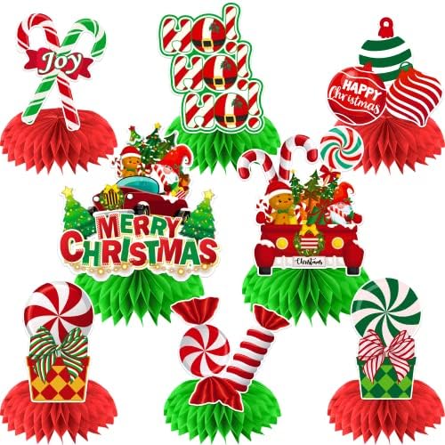 8 Adet Nane Noel Süsleri, Nane Şekeri Süsleri 3D Çift Taraflı Petek Centerpieces, Noel için Nane Süsleri, Masa için Noel