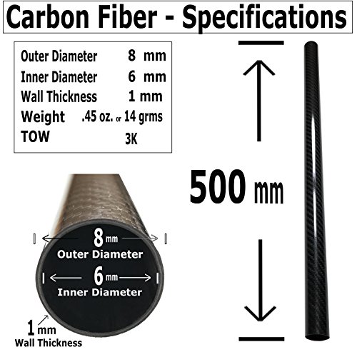 KARBXON-Karbon Fiber Tüp-Siyah-8mm X 6mm X 500mm-İçi boş Karbon Fiber çubuklar-Parlak Karbon Tüpler-Saf Karbon Fiber Tüpler-Hafif