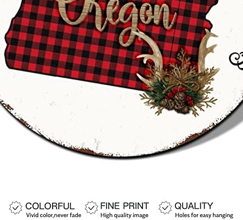 Merry Christmas Çelenk İşareti Hepsi Eve Gel Amerika Eyalet Haritası Oregon Yuvarlak Metal Tabela Açık Noel Çelenk Süslemeleri