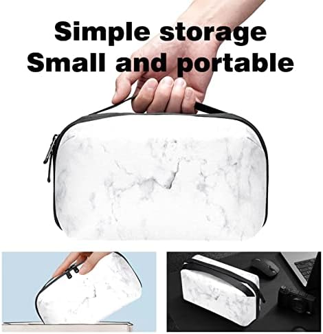 Taşıma çantası Seyahat kılıf çanta USB kablo düzenleyici Cep Aksesuar Fermuar Cüzdan, Soyut Beyaz Gri Mermer Desen