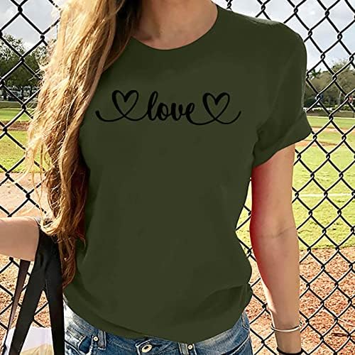 Bayanlar Yaz Sonbahar T Shirt Giyim Kısa Kollu Pamuklu Kalp Aşk Grafik Üst Gömlek Genç Kızlar için RH RH