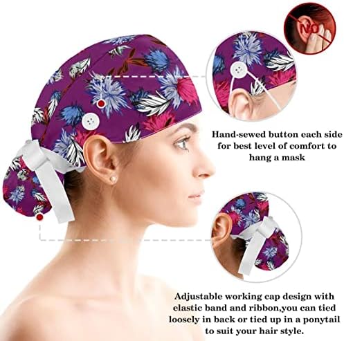 Düğmeli Kabarık Bodur Şapkalar Ter Bandı ve Saç Bandı Cerrahi Kabarık Kapaklar Kadınlar için, Yaz Tropikal Elemanları