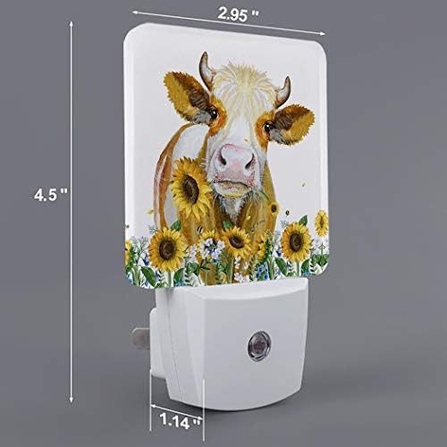 Nightlight Plug in LED yatak odası lambaları, çiftlik ayçiçeği inek gece ışıkları ışık sensörleri ile duvara takın Odası