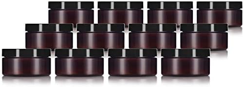 JUVİTUS Amber PET Plastik (BPA İçermez) Doldurulabilir Düşük Profilli Boş Konteyner Kavanoz Siyah Pürüzsüz Kapaklı - 4 oz