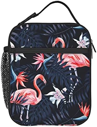 PrelerDIY Tropikal Palmiye Pembe Flamingo yemek kabı Yalıtımlı Öğle Yemeği Çantaları Kadınlar / Erkekler / Kızlar / Erkek