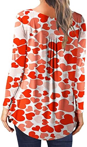 Sevgililer Günü Bluzlar Kadınlar için Moda, rahat Uzun Kollu Düğme Aşağı Gömlek Tops Sevimli Kalp Tunik Üst Tayt