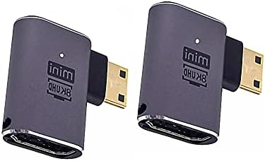 Kework 2 Paket 8 K UHD Mini HDMI Adaptörü, 48 Gbps 3D Mini HDMI 2.1 Sürüm Dönüştürücü, 90 Derece Sol Açı Mini HDMI 2.1 Erkek