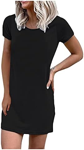 Usumıng Tunik Mini Elbise Kadınlar için Yaz Kısa Kollu Düz Renk Shift Elbise Gevşek günlük t-Shirt Elbise