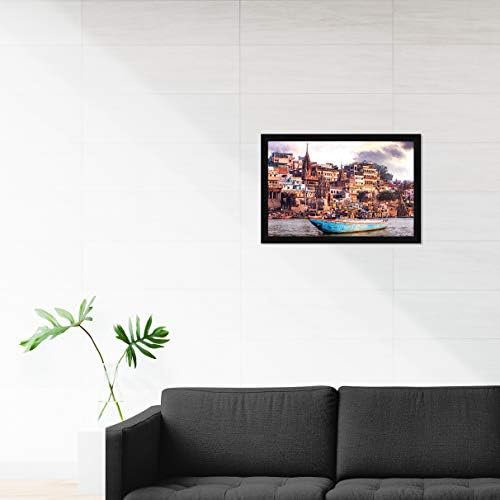 ArtX Kağıt Varanasi Ghat Duvar Sanatı Boyama, Çerçeveli Boyama Renkli, Sentetik Ahşap 12.5X18. 5 inç