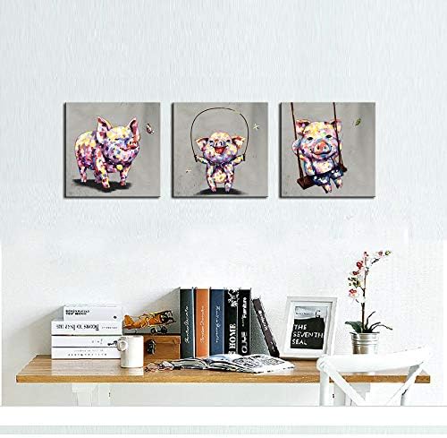 LevvArts - 3 Panel Duvar Sanatı Hayvan Boyama Güzel Domuz Eğleniyor Resim Baskılar Tuval üzerine Modern Ev Oturma Odası Yatak