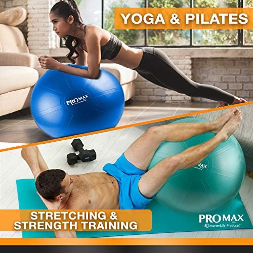 SmarterLife PRO MAX Egzersiz Fitness, Yoga, Denge, Stabilite veya Doğum için Egzersiz Topu, Ofis için Yoga Topu Koltuğu veya