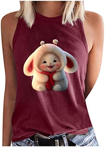 Ruziyoog Paskalya Tankı Üstleri Kadınlar için Rahat Kolsuz Sevimli Tavşan Baskı Tee Gömlek Ekip Boyun Gevşek Rahat Egzersiz
