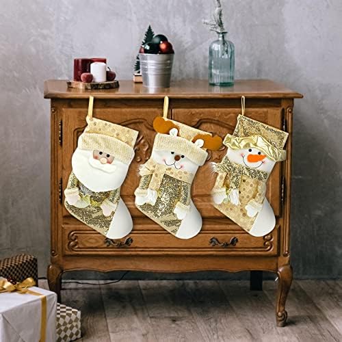 MAYW Noel Çorap Noel Ağacı Dekorasyon Santa, Kardan Adam, Ren Geyiği 3D Desen Noel Çorap Eşarp ile Altın Kırmızı Noel Ağacı