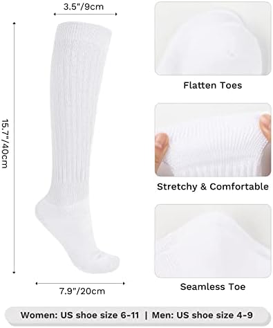 Kadınlar için JOCMİC Slouch Çorap, Ekstra Uzun Kadın Ezme Çorap, Beyaz Yığılmış Çorap Boyutu 6-11
