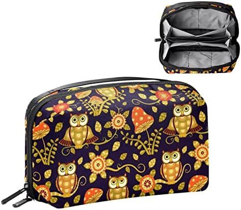 Taşıma çantası Seyahat kılıf çanta USB kablo düzenleyici Cep Aksesuar Fermuar Cüzdan, Sonbahar Orman Mantar Baykuş Hayvan