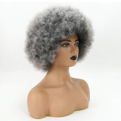 Ürün Resmi Siyah Kadınlar için Kısa Afro Peruk, Dumanlı Gri Afro Peruk Unisex Erkekler Kadınlar Büyük Kabarık ve Yumuşak