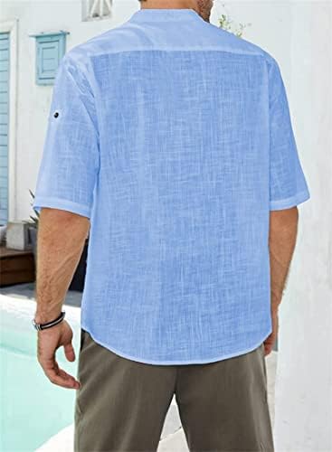 Erkek Pamuk Keten Henley Gömlek Yaz Kısa Kollu Hippi Rahat Plaj T Shirt Hawaiian Standı Yaka V Yaka Tee Tops