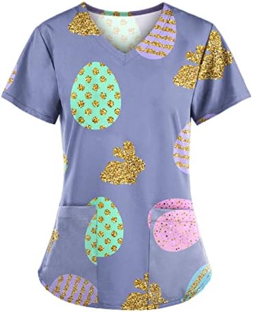 Kadın Scrubs_Tops 2023 Paskalya Günü Rahat Üniforma Kısa Kollu Kariyer Gömlek Casual yazlık gömlek Kadınlar için