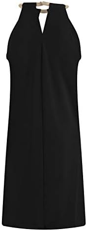 TIFZHADIAO Yaz Elbiseler Kadınlar için Rahat Kolsuz Metal Halter Boyun Mini Elbise Boho Plaj Sundress Yaz Parti Elbise