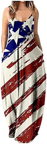 FQZWONG kadın Bohemian Maxi Elbiseler Cepler ile Yaz Seksi Spagetti Kayışı V Boyun Düz / Renkli Rahat Uzun Elbiseler