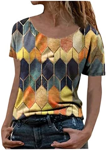 Yubnlvae Artı Boyutu Ekip Boyun Moda Yaz Tişörtü Nefes Trendy Casual Grafik Bluzlar Kadınlar ıçin Kısa Kollu