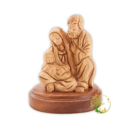 Küçük Meryem, Yusuf ve Bebek İsa Dini Heykeli - Kutsal Aile El Yapımı Heykelcik Oyma Zeytin Ağacından Yapılmış Kutsal Topraklarda