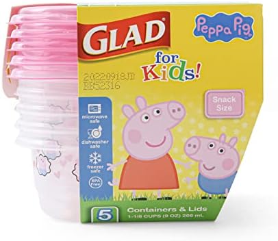 Çocuklar için Sevindim Peppa Pig Kapaklı Atıştırmalık Saklama Kapları, 9oz 5ct | 9 oz Peppa Pig Tasarımlı Çocuk Atıştırmalık