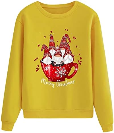 ZDFER Bayan Merry Christmas Tişörtü Gnome Baskı Uzun Kollu Artı Boyutu T Shirt Casual Ekip Boyun Noel Kazak Tops
