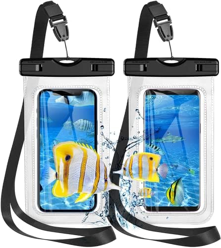 Su geçirmez Telefon Kılıfı 2 Paket, Evrensel IPX8 Su Geçirmez Telefon Kılıfı Kuru Çanta Yüzme Şnorkel için Kordon ile Uyumlu
