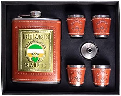 Polart-İrlandalı Flask Seti-Paslanmaz Çelik Hediye Kutulu Flask ve Huni ile Dört Shot Bardakları, Erkekler için Flask Setleri