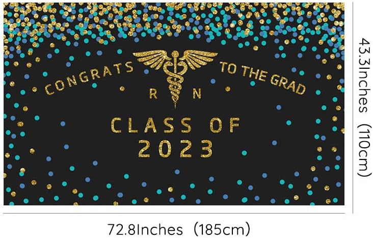 Lofaris Tebrikler Hemşire Grad Sınıfı 2023 Afiş RN Hemşirelik Mezuniyet Partisi Malzemeleri Altın ve Mavi Parıltılı Noktalar