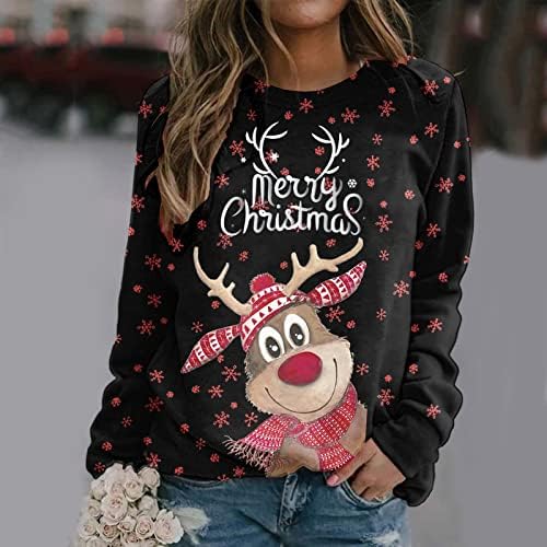 Xiloccer 2023 kadın Noel Grafik T Shirt Bayan Günlük Merry Christmas Baskı O-Boyun Kazak Yuvarlak Boyun Fit Kazak