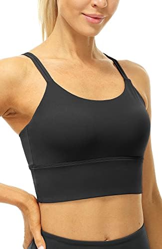 ıcyzone Kalıplı Fincan Longline Spor Sütyen Kadınlar için, Strappy Egzersiz Sütyen Yoga Koşu Kırpılmış Tank Top