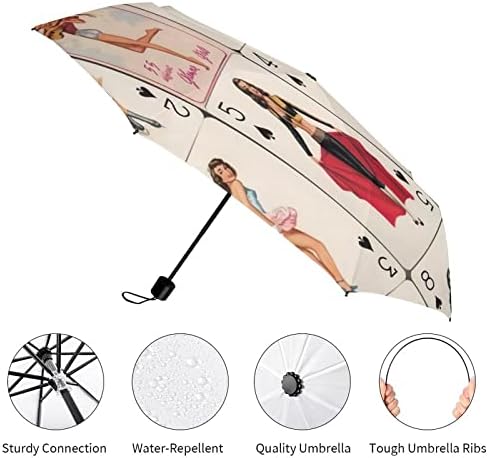 Poker Pinup Kızlar Seyahat Şemsiye Dayanıklı Rüzgar Geçirmez Katlanır Şemsiye Yağmur Taşınabilir Şemsiye Otomatik Açık ve