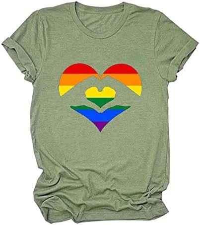 Salon T Shirt Bayanlar için Yaz Sonbahar Kısa Kollu Crewneck Gökkuşağı Kalp Aşk Baskı Bluzlar T Shirt Genç Kızlar