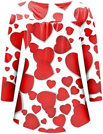 Sevimli Kalp Grafik Tunik Üstleri Bayan Sevgililer Uzun Kollu Pilili Bluzlar Düğme Aşağı V Yaka T Shirt Tayt