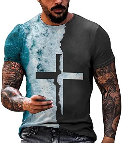2023 Yeni Erkek İlkbahar ve Yaz Paskalya Kutlama Rahat Vintage Sıkıntılı Tam Kısmi Baskı T Shirt Yuvarlak Boyun