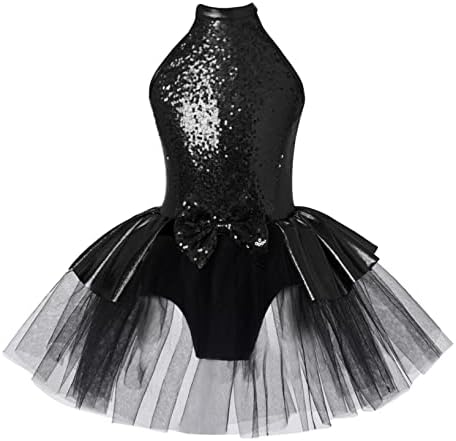 YUUMIN Çocuk Kız Kolsuz Dans Tutu Elbise Payetli Ilmek Bale Leotard Etek Çağdaş Modern Giyim Siyah 10 Yıl