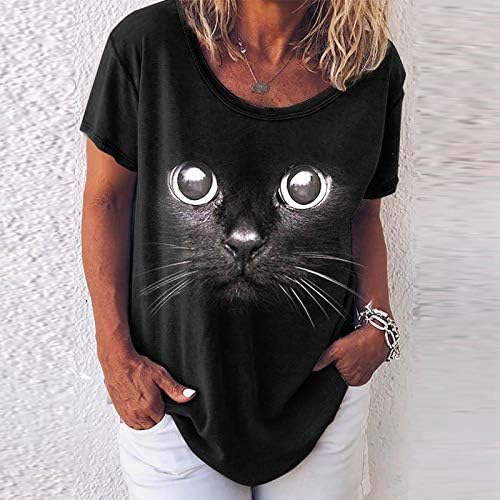 Kadın Tees Bayan Kedi Hayvan Baskı O-Boyun bol tişört Yaz Kısa Kollu Casual Bayan Egzersiz Üstleri Kısa