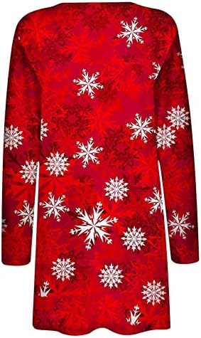SUERGHWAX Hırka Kadınlar için Noel Rahat Gevşek Rahat Artı Boyutu Üst Ceketler Moda Baskı Açık Ön Uzun Kollu Gömlek